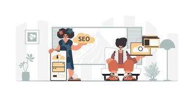 un recoger de seo estrellas. sincronización y seguridad de datos capacidad concepto. de moda estilo, vector ilustración