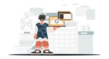 A man holding a laptop and a cloud vector