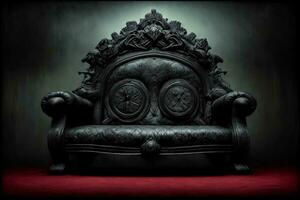 A Black Chair Sitting On Top Of A Red Carpet. AI Generated photo