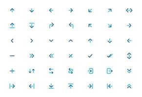 Arrow vector icon set in thin line style.