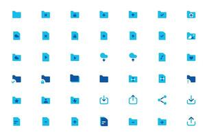 Folders flat line icons set. File catalog, cloud, document search, folder synchronization, local network vector illustrations. Editable Strokes