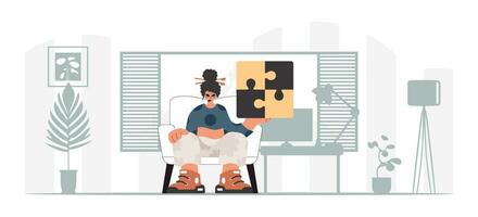 The unending lady is holding a overwhelm. Collect work subject. Trendy style, Vector Illustration