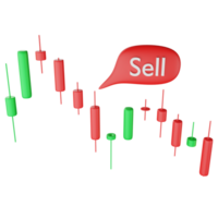 Candlestick trading sell position icon on transparent background ,3D render business and investment concept png