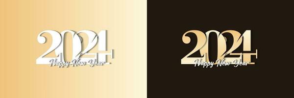 Happy New Year 2024 greetings with gold color and overlapping numbers vector