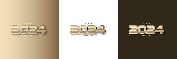 Happy New Year 2024 greetings with modern 3D gold numbers vector