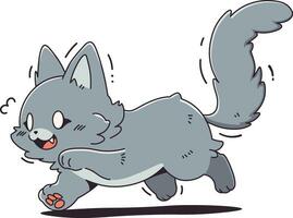 Cartoon Illustration of Cute Little Gray Cat Running or Walking vector