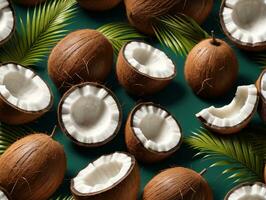 A Bunch Of Coconuts Sitting On Top Of A Table. AI Generated photo