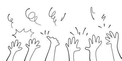 Hand drawn of hands clapping ovation. applause. doodle hands up. isolated on white background. vector illustration