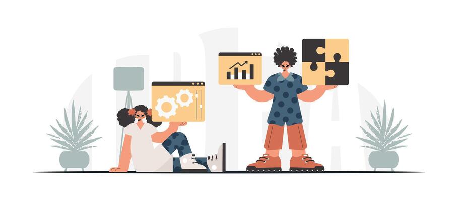 Two people are holding up a piece of paper with a graph on it