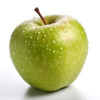 Green apple with waterdrops isolated on white background. AI Generative photo