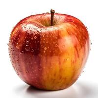 Red apple with waterdrops isolated on white background. photo
