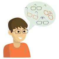 Man with Eye glasses. Selection and fitting of glasses. Diversity. Vision, optics. Boy, guy. Vector illustration, background isolated.