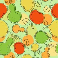 Summer fruity pattern. Abstract fruits, food lemon, apple, pear. Set, collection, line art, drawing. Vector Illustration on a white isolated background.