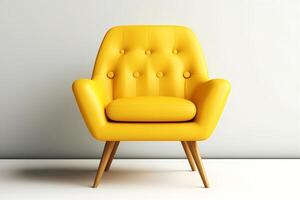 3d amarillo moderno Sillón en sencillo antecedentes. ai generativo foto