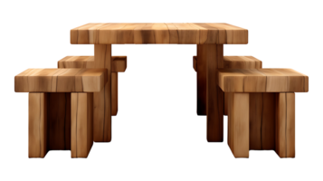 trä tabell och stol uppsättning på transparent bakgrund. trä- tabell med stol png ai genererad