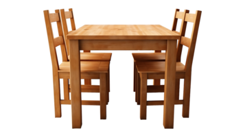 Wood table and chair set on transparent background. wooden table with chair png ai generated