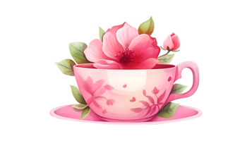 Watercolor cute cup with flower isolated on transparent background ai generated png