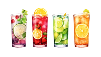 Watercolor summer drinks clipart set on transparent background ai generated png