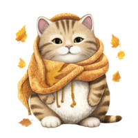 ai generativo carino paffuto gatto autunno tema con sciarpa. acquerello illustrazione png