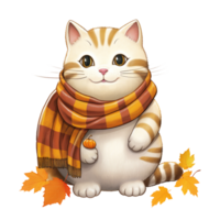 ai generativo carino paffuto gatto autunno tema con sciarpa. acquerello illustrazione png