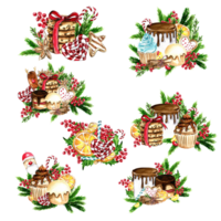 Composition for Christmas. Gifts, cupcake, cake,cookies,fir branches.Composition for Christmas. png