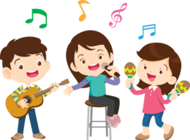 Children sing and Playing Musical instruments music kids png