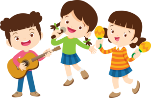 Children sing and Playing Musical instruments music kids png