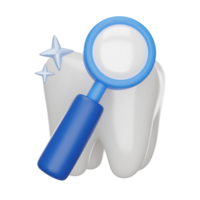 Tooth with magnifying glass 3D render icon png