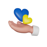 Hand holds the yellow blue heart of Ukraine. 3D icon png