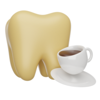 A tooth with yellow plaque. Yellow enamel from cigarettes and coffee. 3D render icon png