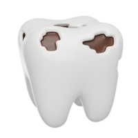 Deep Tooth decay or caries 3D render icon png