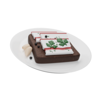 Brown bread with pieces of lard, ukrainian traditional delicates, 3D render icon png