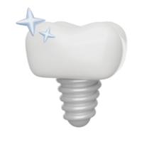 Dental implant, tooth with fixture. 3D render icon png