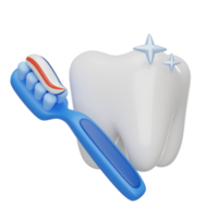 Tooth with toothbrush and toothpaste 3D render icon png