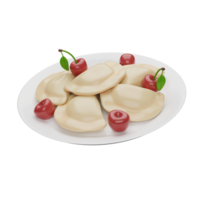 Dumplings with cherry, ukrainian traditional food. 3D render icon png