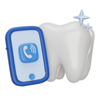 Human tooth with phone, 3D render icon png