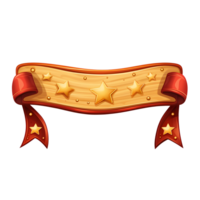 Wooden ribbon banner victory sign with stars comic for game UI png