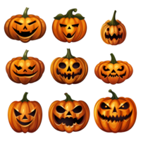 Set of Halloween scary pumpkins face png