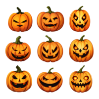 Set of Halloween scary pumpkins face png