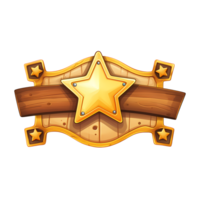 Wooden ribbon banner victory sign with stars cartoon style for game UI png