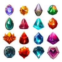 2d stylized sheet of different types of gem icon png