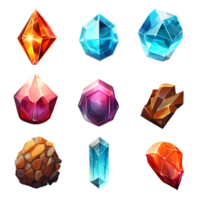 2d stylized sheet of different types of gem icon png