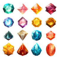 2d stylized sheet of different types of gem icon png