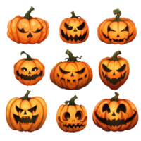 Set of Halloween scary pumpkins face png