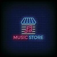 Neon Sign music store with brick wall background vector