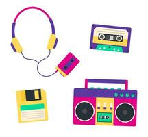 90s Music Elements. Set Of Isolated Objects. Vector Flat Illustration