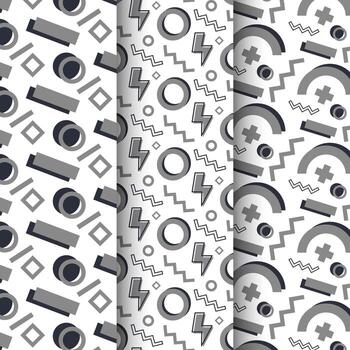 Set Of 90s Abstract Monochrome Pattern. Vector Illustration With Geometric Shapes