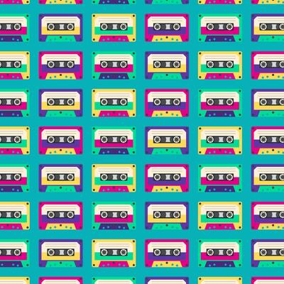 Concept Of Pattern With Cassette. 90s. Vector Flat Style Illustration