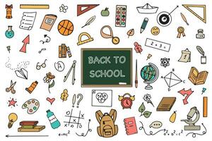 Background of school icons in doodle style. School education. Back to school doodle drawing. Vector