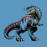 Blue T-Rex With Red Stripe Hand Draw Illustration in Vintage Style vector